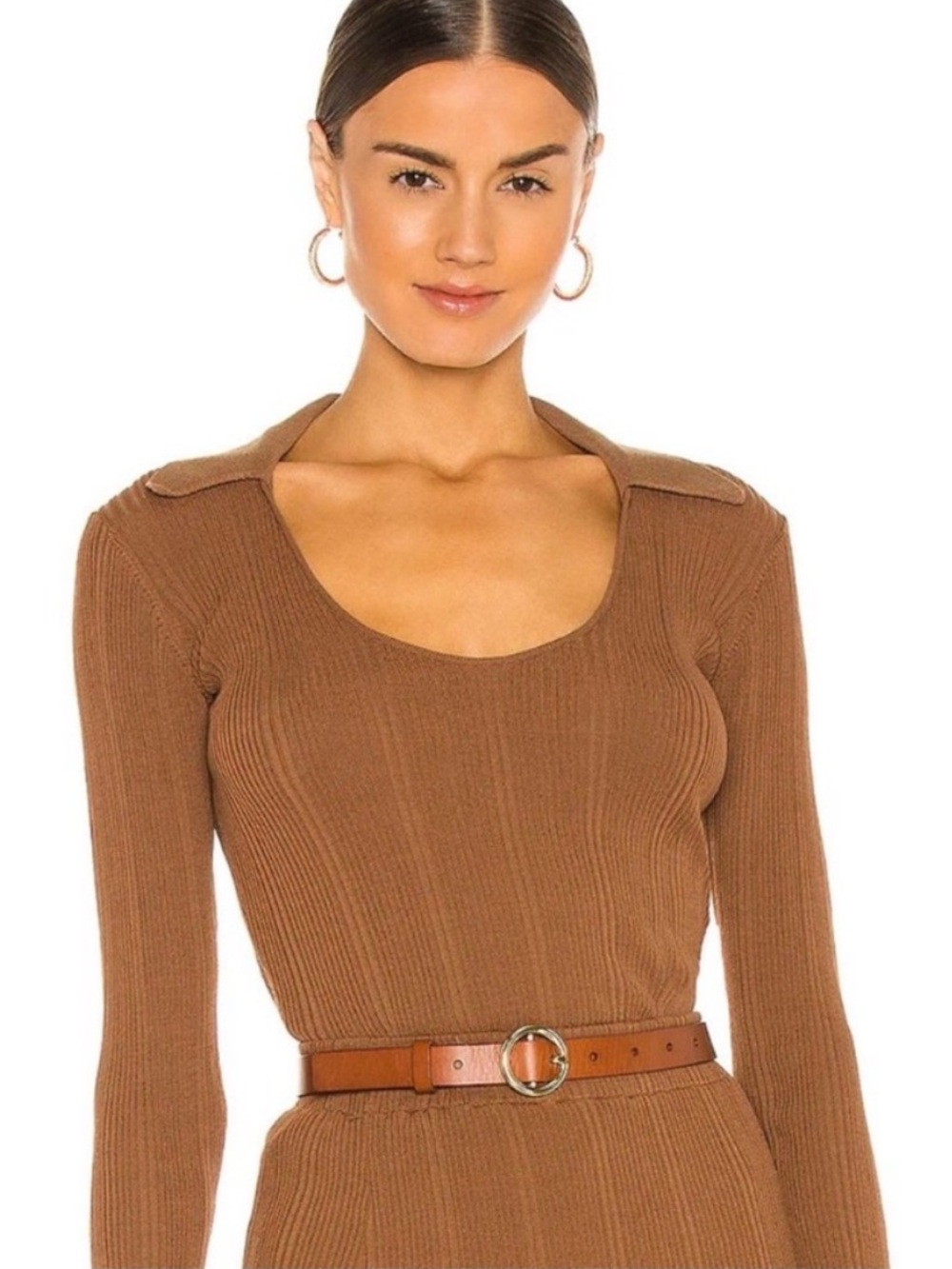 RONNY KOBO cognac U Neck collared long sleeve shirt